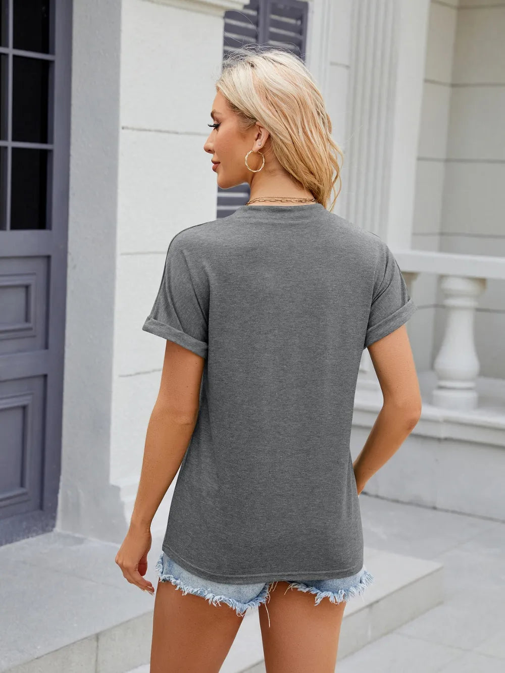 Notched Short Sleeve T-Shirt